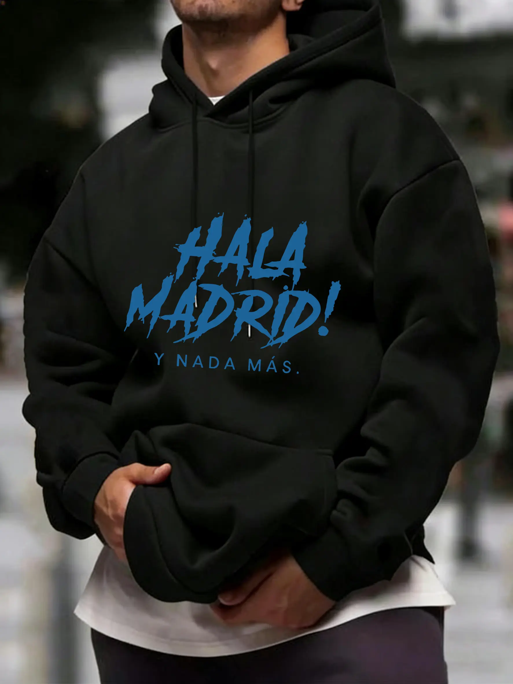 Men's Unisex Cotton Breathable Hoodie - Warm Pullover Tops Sweatshirts for Autumn Winter, Striking Letter Print HALA MADRID!Y NADA MAS, Menswear Outdoor Wear, Long Sleeve