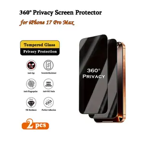 2 pcs Professional Privacy Screen Protector for iPhone 17 Pro Max, 360° Full Coverage Tempered Glass, 9H Hardness, Shatterproof, Anti-Fingerprint, Compatible with All Cases, Bubble-Free, Easy Install, Precision Fit, Public & Business Use, Premium Gift Set