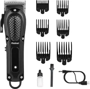 KEMEI Men's Hair Cutting Scissors Professional Hair Scissors Cordless and Wired Rechargeable Beard Trimmer Brush Adjustable Clipper Handle