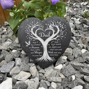 Stone Garden Memorial Stone with Fixed Stand, Warm Text Printed, Tribute to Passed Grandfather, Family or Tombstone Memorial Decoration
