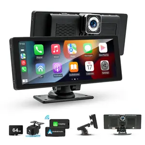 10" Wireless CarPlay with 720p DashCam 64G TF Card,  Portable Touchscreen Car Stereo with CarPlay & Android Auto, Backup Camera, Bluetooth,Mirror Link for All Vehicle