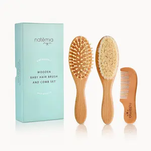 Wooden Baby Hair Brush Set With Natural Bristles