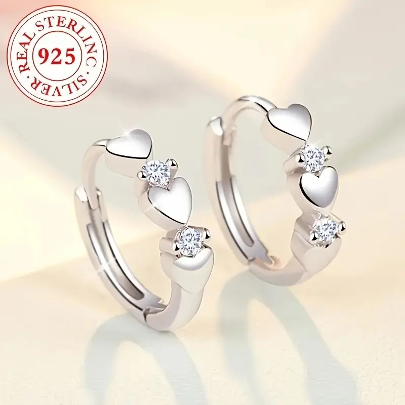 Women's 925 Sterling Silver Fashionable Heart-Shaped Earrings - Anti-Allergenic, Zircon December Birthday Stones, Party Ready, Suitable for Daily Wear