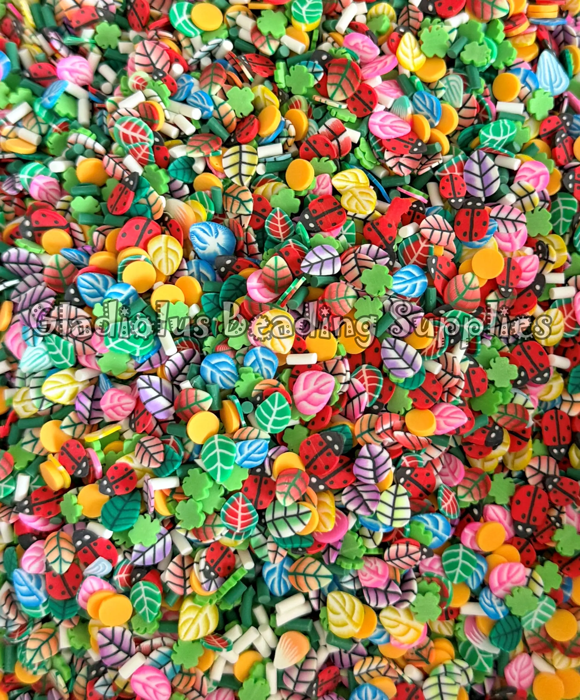 Lady Bug Clay Slices, Leaf, Summer, Peppermint Clay, Non-Edible Sprinkle Mix, Polymer Clay, Fake Sprinkles, Nail Art Supplies, Shaker Mix