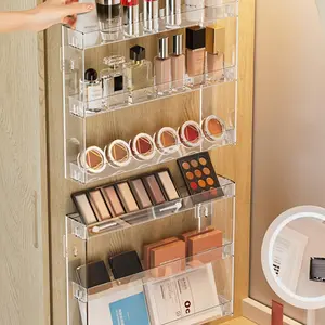 1pc No-Drill Three-Tier Clear Acrylic Wall-Mounted Shelf, Bathroom Cosmetic Organizer, Transparent Display Stand, Multi-Purpose Home Storage Rack