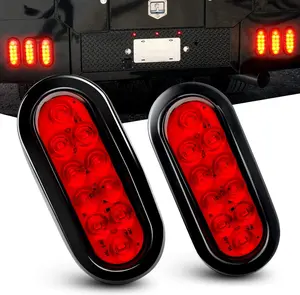 2PACK 6inch Oval Red LED Tail Light Waterproof Stop Brake Turn Trailer Lights for RV Truck