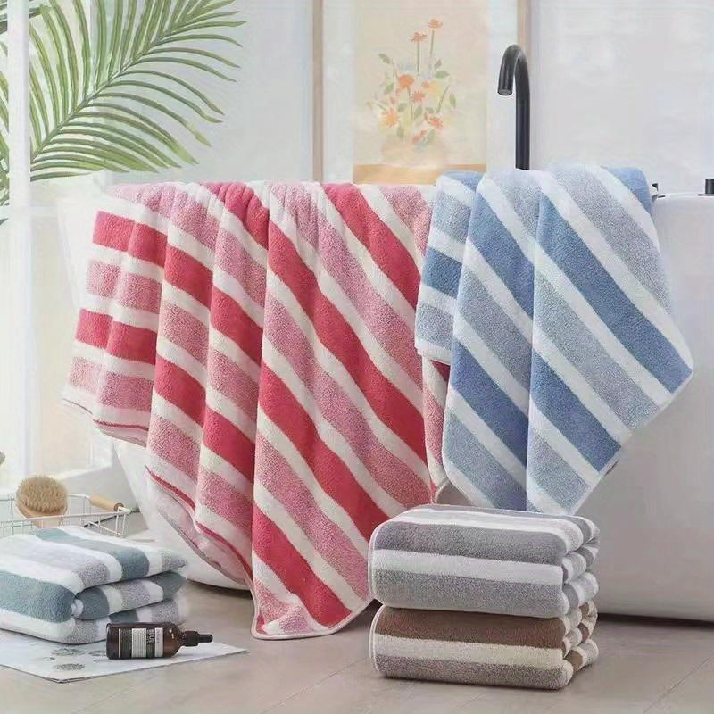 8pcs/set, no hair loss, super water absorption, super soft two-color striped interval bath towel combination, including 2 large bath towels, 2 large face towels, 4 hand towels