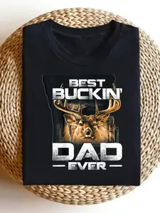 Men's Funny Deer Hunting T-Shirt - Best Buckin' for Dad Ever Tee with Deer & Bucking, Short Sleeve Round Neck Casual Gift Suitable for Father's Day, Christmas, New Year Parties, Perfect for Dad Gifts for Hunting Enthusiasts, PLUS SIZE