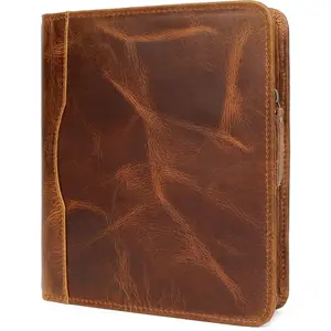 Leather A5 Portfolio Padfolio Folio A5 Notebook Journal Cover Planner Binder Small Mens Business Work Folder Organizer (Antique)