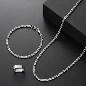 Simple Plain Braid Design Chain Necklace & Bracelet & Ring (3pcs), Fashion Jewelry for Party, Daily Clothing Decor, Trendy All-match & Exquisite Jewelry for Birthday Gift, Trendy Jewelry Set