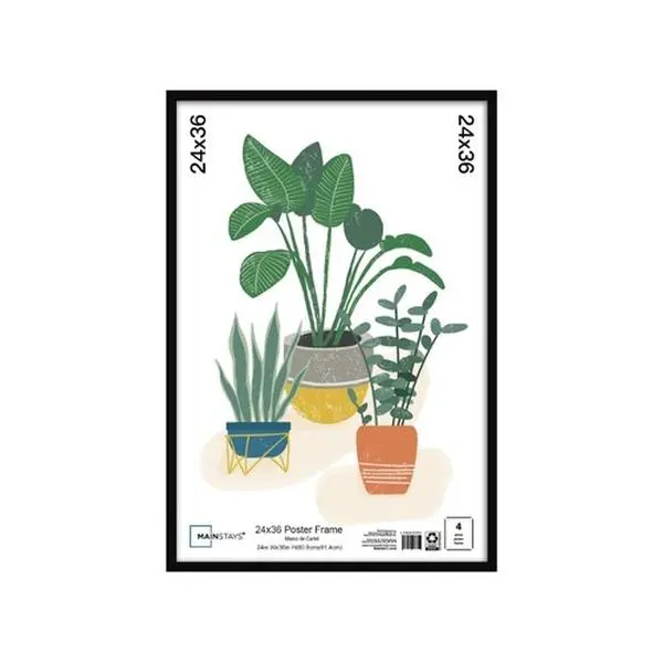 24x36 Basic Black Poster Frame Artwork Decor Photo Plastic Lightweight 4-Piece Design for Home Office Display