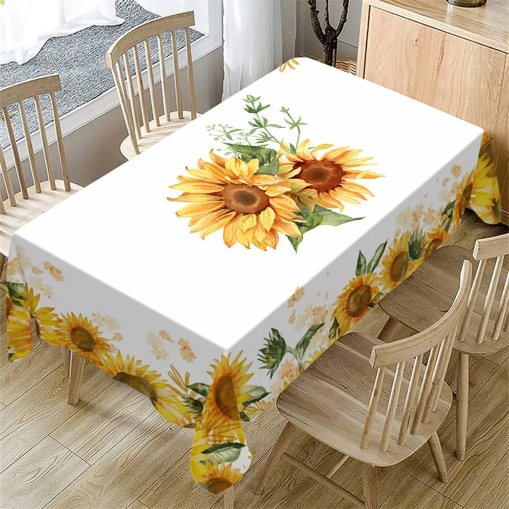 Rectangular Tablecloth with Sunflower Floral Pattern, Indoor and Outdoor Use, Kitchen Dining Room Decor, Holiday Wedding Party Restaurant Camping Picnic Dinner Decoration, Indoor Outdoor Patio, Picnic Table Cover, Rectangle Tablecloth