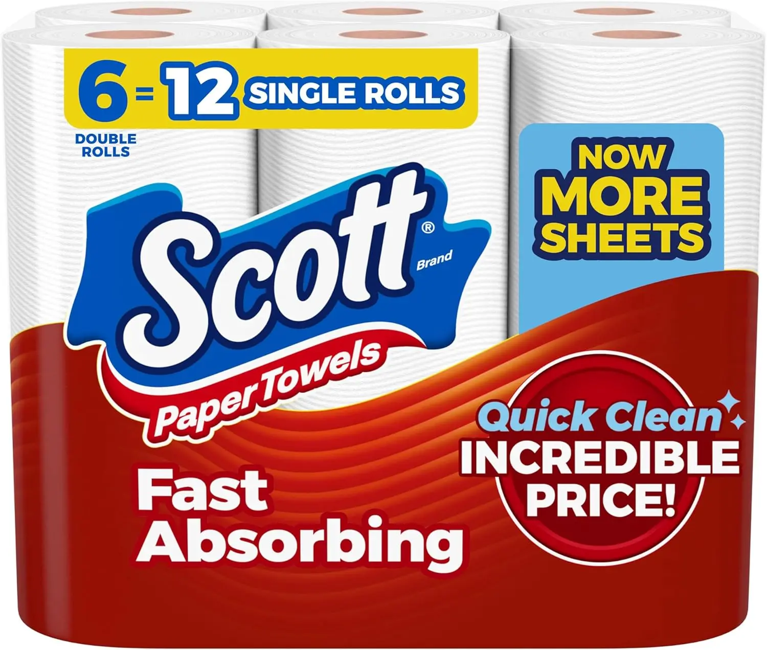 Scott Paper Towels Choose-A-Sheet 6 Double Rolls Equal 12 Regular Rolls 108 Sheets Per Roll Fast Absorbing Quick Clean Incredible Price