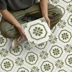 Vintage Floral Tile Sticker, Decoration, Simple Geometric Design, Self-Adhesive, Waterproof, No Residue, Modern Home Upgrade Choice
