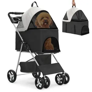 Pet Stroller Foldable 3 in 1 with Detachable Carrier and Cup Holder for Medium Dogs and Cats