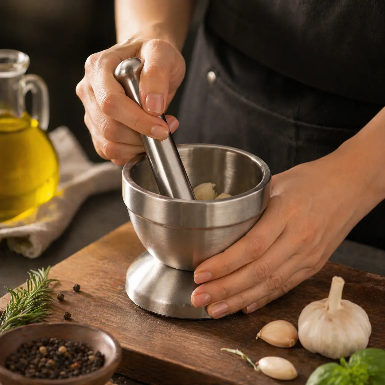 Stainless Steel Mortar and Pestle, Pill Crusher, Spice Crusher, Non-Slip Base Grinding Herb Spice, Kitchen Spice Herb Pesto Crusher