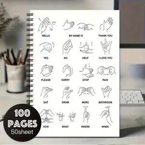 American Sign Language Alphabet Phrase Spiral Notebook, Bilingual Asl/english Hand Gestures, Durable Paper, Suitable for Deaf Community