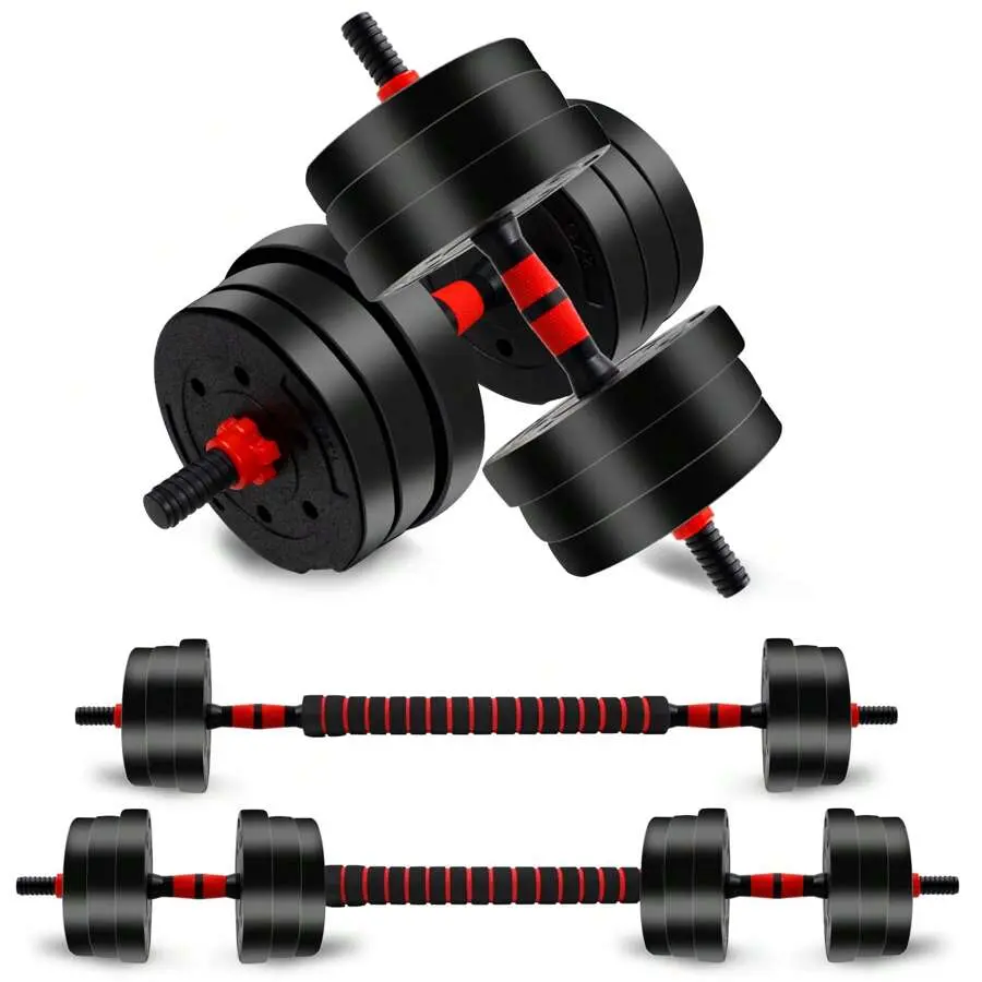 44 lbs Adjustable 3-in-1 Dumbbell Barbell Set - Fitness Set with Ergonomic Foam Grips, PE Plates for Home Gym Resistance Training, Toned Arms, Upper Body Workout, Push-Up (3 Usage Modes), Easy To Store