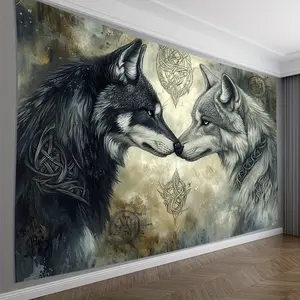 1 Vintage Wolf Love Story Tapestry - Polyester Wall Hanging with Intricate Celtic Knot Designs, Ideal for Living Room, Bedroom, Office, or Party Decor - No Electricity Needed, Featherless, Room Decor