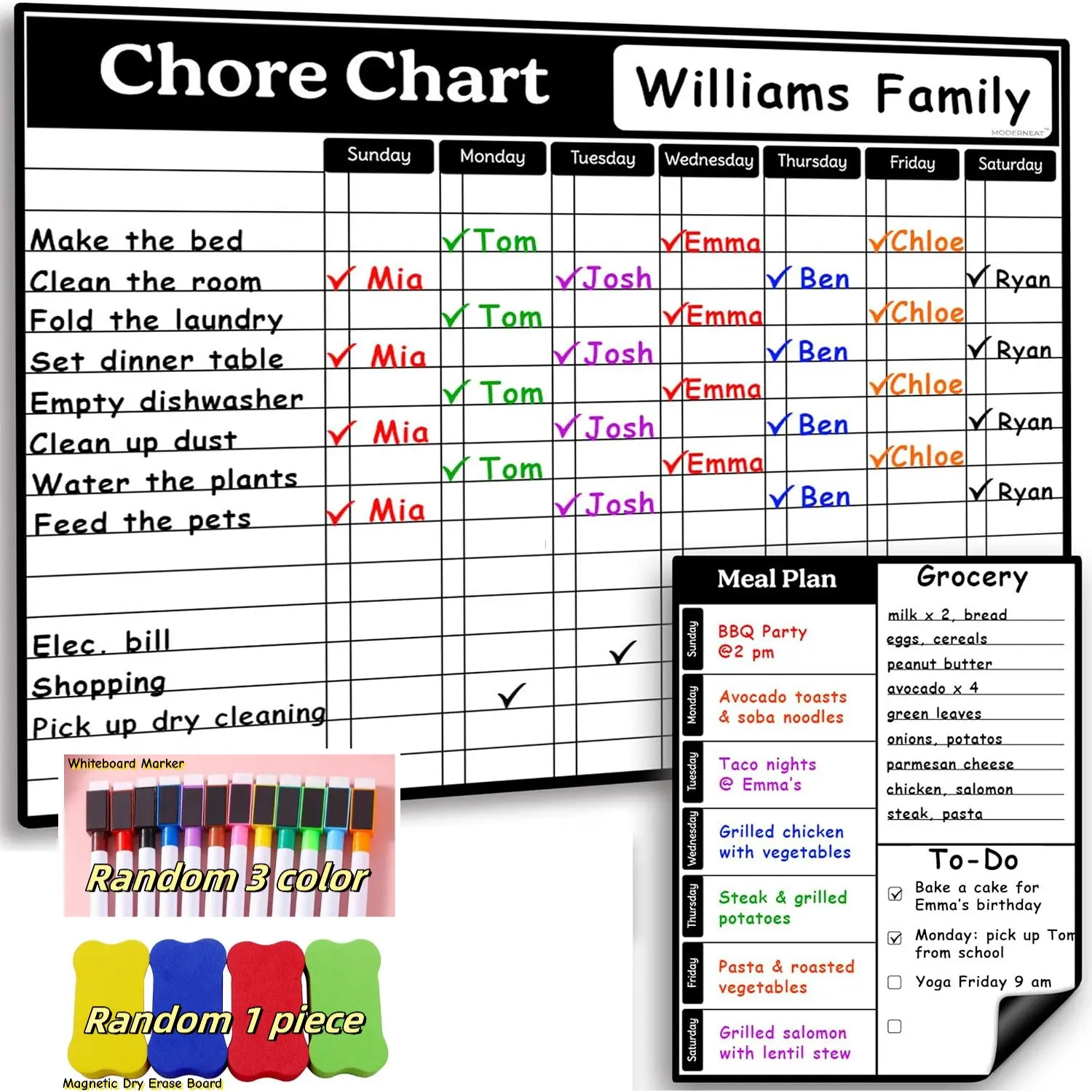 Magnetic Chore Checklist Erasable Whiteboard Set, Includes Daily To-Do List, Shopping List, Notepad, 15x11.5 Inch, Teen & Adult Use, Weekly Planner, Dry Erase Calendar, Reusable Planner, Home Planner