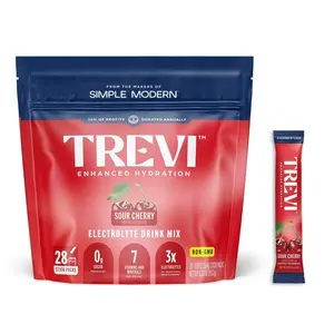 Trevi Sugar Free Sour Cherry Electrolyte Drink Mix – 28 Stick Packs | 0g Sugar, Non-GMO, 7 Vitamins & Minerals, 6 Electrolytes, Energy Hydration Drink Mix, Made in USA