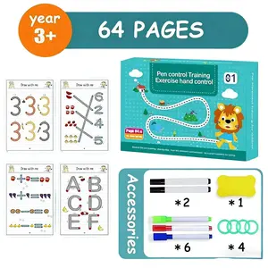 Erasable Writing Practice Book for Focus Training, Waterproof Thickened Drawing Pad, Early Education Toy, Visual Learning Tools, Set of 64 Pages, Birthday Gift