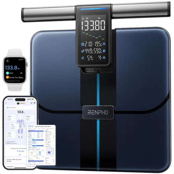 RENPHO Smart Scale for Body Weight, Wi-Fi & Wireless Connectivity, 8 Electrodes, Body Composition Scale with BMI, Body Fat, Muscle Mass, Large Handle Display, MorphoScan Aspire