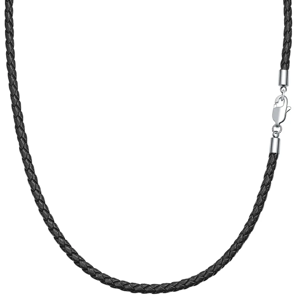 Leather Necklace Leather Cord Chain Stainless Steel Clasp 3mm Woven Braided Leather Necklace For Men Women 46-61cm Optional for Pendant Diy with Gift Box