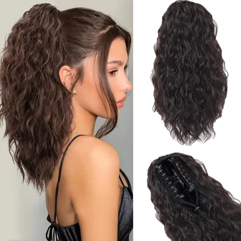 Women's 14in Claw Clip Synthetic Ponytail Extension - Soft Synthetic Hair, Multi-Layered Fluffy Short Curly Wave, Natural Fake Hair Piece for Work, Date, Daily Ponytail Hairstyles, Natural Fake Ponytail