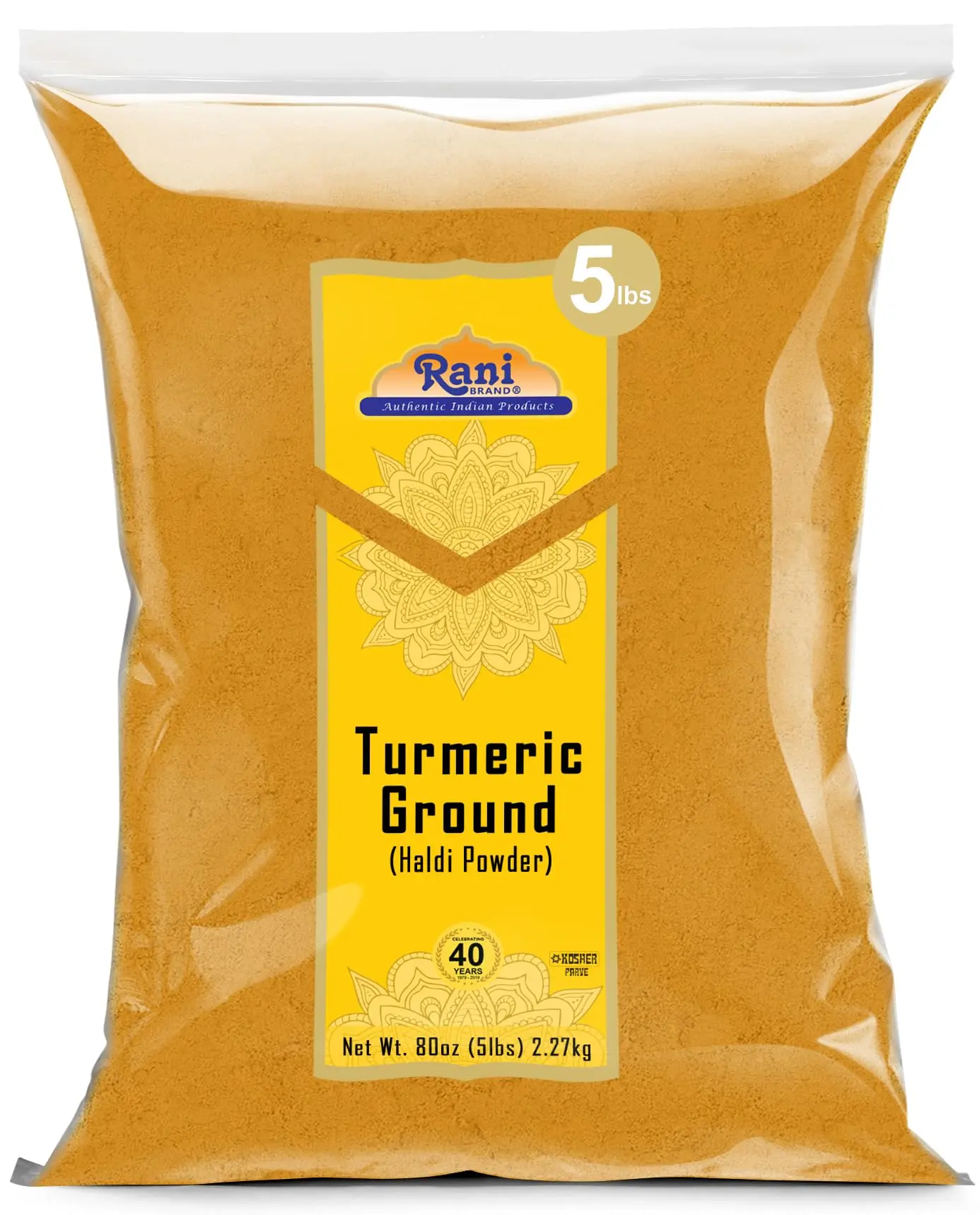 Rani Turmeric (Haldi) Root Powder Spice, (High Curcumin Content) 80oz (5lbs ) 2.27kg Bulk ~ All Natural | 100% Pure, Salt Free | Vegan | Gluten Friendly | NON-GMO | Kosher | Indian Origin