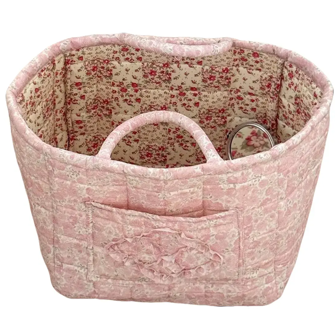 Quilted Cotton Floral Laundry Hamper - Square, Classic, Durable French Country Home Decor, Handheld Foldable Lightweight Laundry Organizer for Dirty Clothes, Snacks Storage