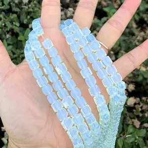 100pcs Creative Club Faceted Cube Crystal Glass Beads, White Opal, 8mm, Hole ID 1mm, CCC834