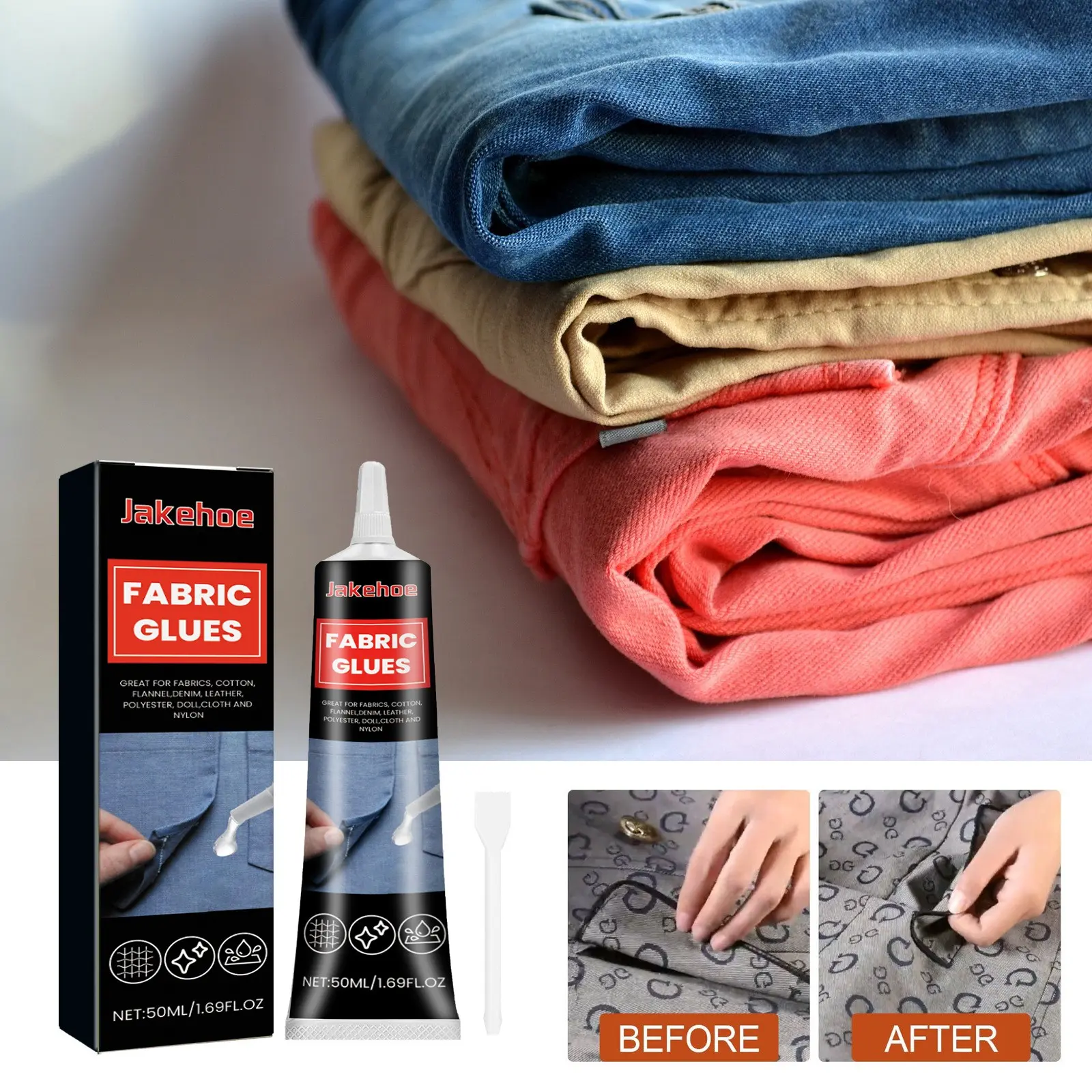 Transparent Fabric Glue Waterproof Washable Drying Adhesive for Clothes Denim Cloth, Textile Glue for Clothing Repair
