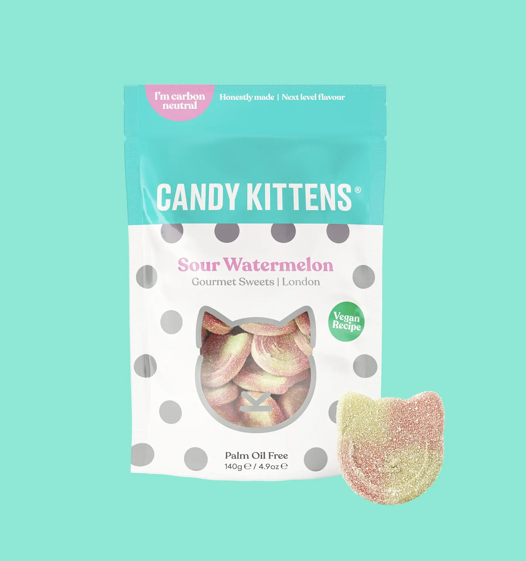 Candy Kittens Vegan Gummies - Sour Watermelon Flavor  Vegan Candy British Candy Vegan Gummies European Candy