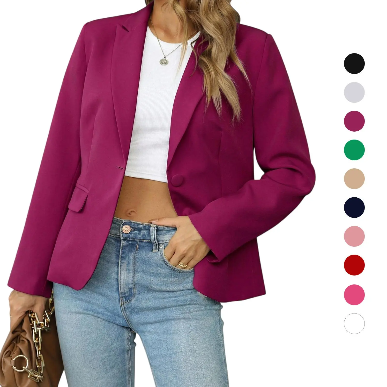 Women's Blazer Suit Jacket, Stylish Slim Fit with Long Sleeves and Single Button Lapel for Casual Office Work Clothes, Longsleeves, Women's Clothes, Stylish Women's Wear