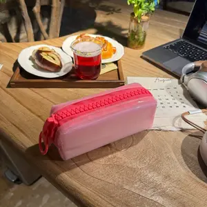 Jelly-Like Pencil Case, Dopamine Pen Bag, Simple Solid Color Durable Storage Bag, Standable Large Capacity Daily Stationery Box, Back-To-School Gift, Office Supplies