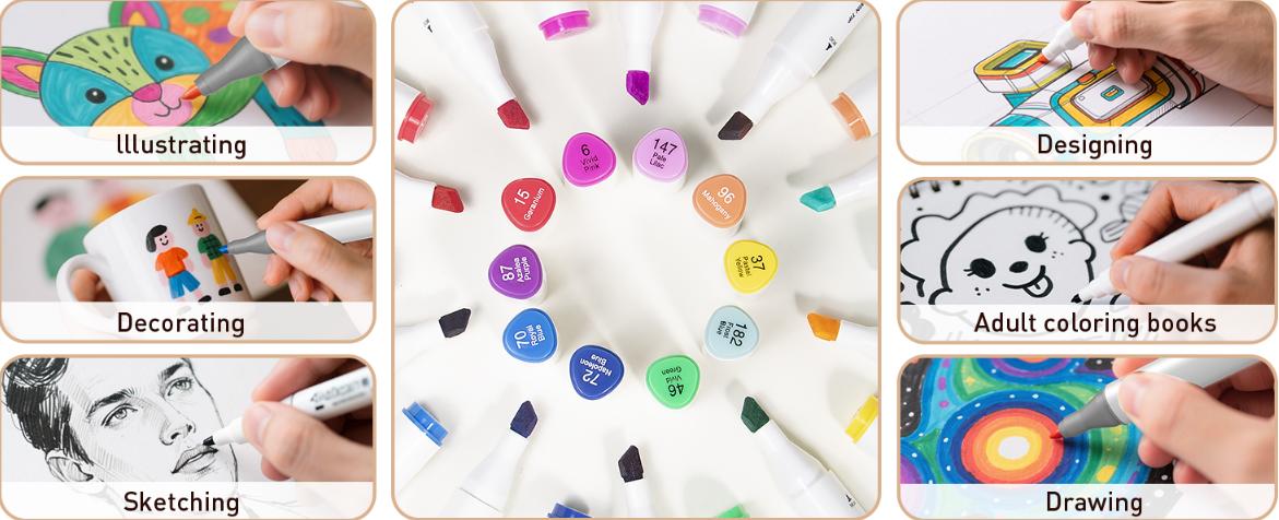 WELLOKB Alcohol Markers,Dual Tip Alcohol Based Art Marker for Adult Coloring,Permanent Illustration Sketch Pens for Drawing with Case,Coloring Book Markers,Spring Gifts,Creative Tools, Painting