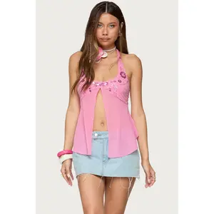 Sequin Chiffon Split Front Top