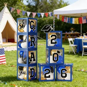 2026 Graduation Balloon Box Set, Includes 4 Transparent Boxes, Perfect for High School Graduation Party Decorations, No Balloons Included, Graduation Gifts