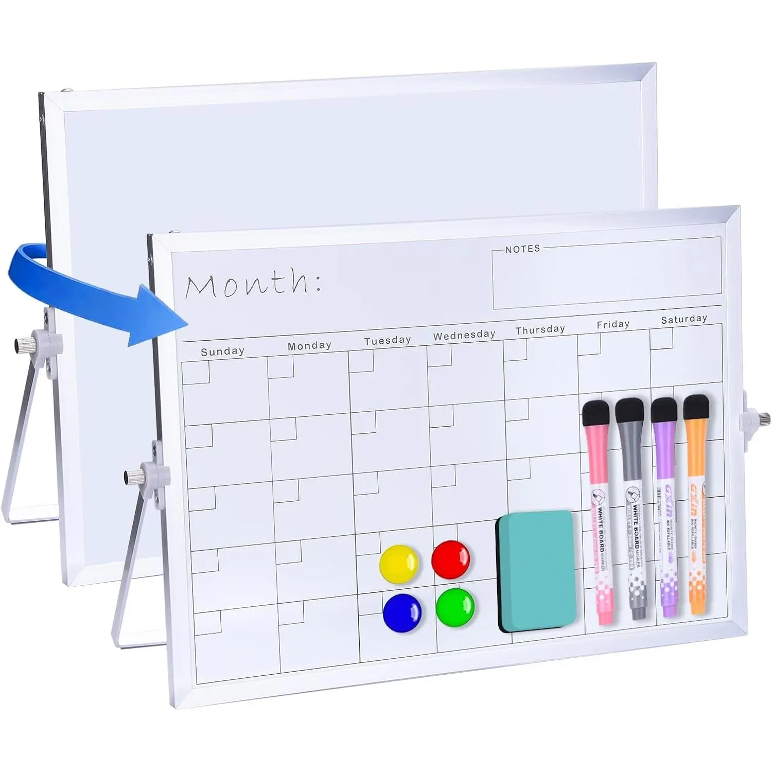 Portable Double-Sided Dry Erase Whiteboard with Stand - 14"x10"  Monthly & Weekly Planner, Small Desktop Whiteboard for , Office & School Use