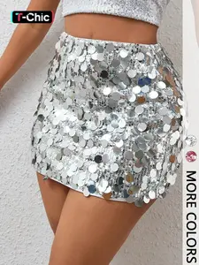 Summer Sexy Contrast Sequin Mini Skirt, Woven Slim-Fitting Polka Dot Party Dress, Stylish Beach Mini Skirt for Women Womenswear Bottom
