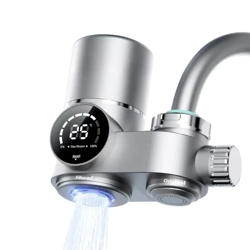 Faucet Mount Water Filter EL-LS-A13, LED Sink Water Filter with UV Light and Real Time Filter Life Indicator, Carbon Filter 8 Level fine Filtration, Extra More 2 Carbon Filter Included