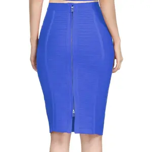 Women's High Waist Knee Length Stripe Bandage Pencil Skirt