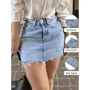 Women's Denim Skirt, Fashion Casual Ripped Skirt for Daily Outdoor Wear, Ladies Bottoms for Summer
