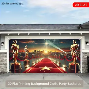 2D flat banner, 1 piece, Oscar red carpet 2D flat printed backdrop fabric, polyester fiber, suitable for party backgrounds in wedding, birthday, graduation, anniversary and other occasions, kdj