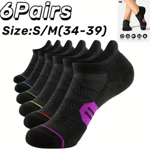 Pack of 6 Women's Compression Athletic Socks, Low Cut Cushioned Breathable Ankle Socks for Running Cycling Hiking