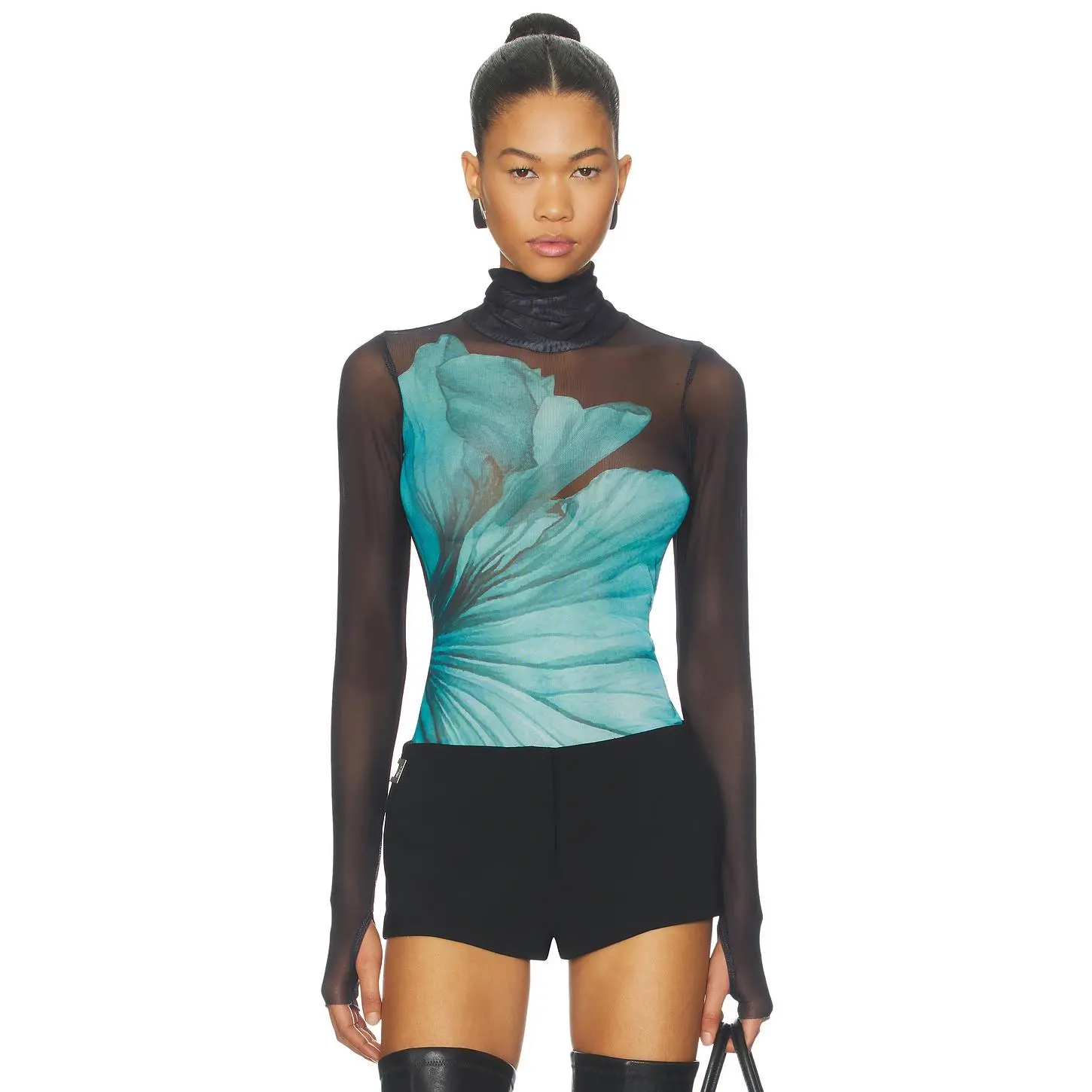 AFRM Zadie Power Mesh Top in Teal Flower