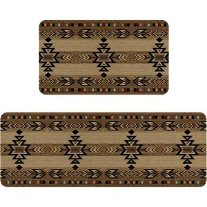 Western Kitchen Rugs and Mats Set of 2,Boho Farmhouse Rustic Country Kitchen Mat for Floor, Non Skid Waterproof Kitchen Sink Mats Western Room Decor Doormat+Runner Rug