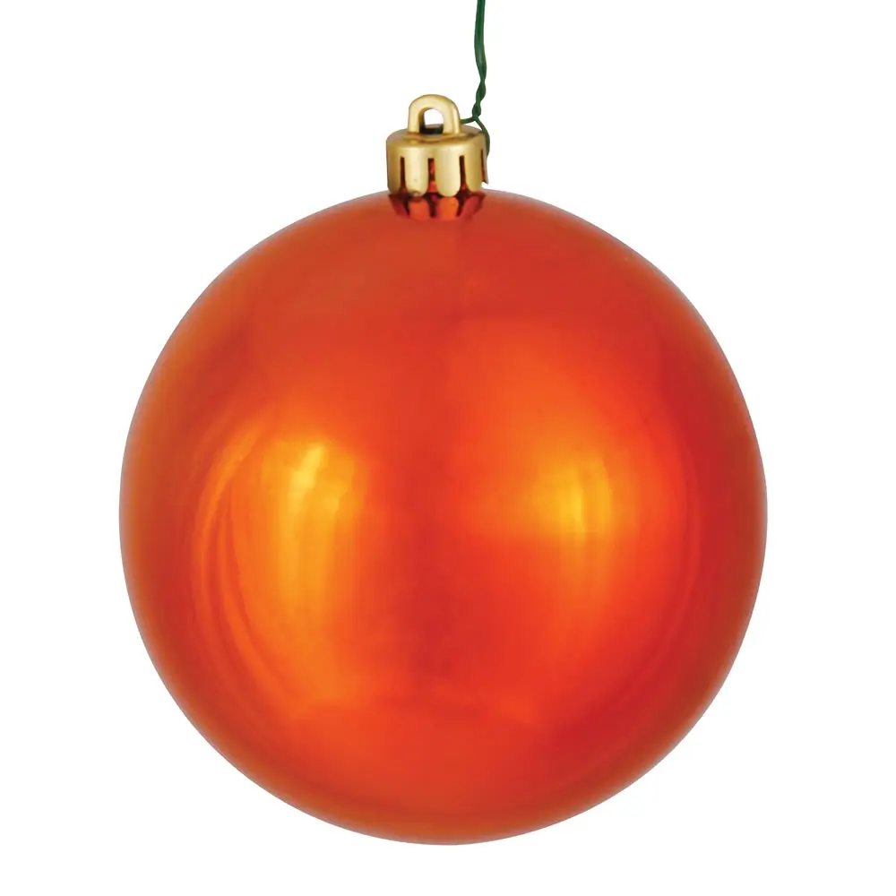 212 MAIN 6 inches Plastic Burnish Orange Shiny Ball-Shaped Christmas Hanging Ornaments - UV-Resistant, Shatterproof, 4 per Bag, Festive Supplies, Home Decor Ornament, Decor Accessories, Room Decorations, Hanging Ornament, Round