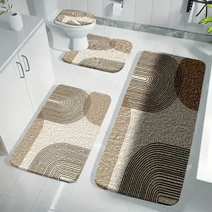 4pcs Bathroom Mat Set, Modern Minimalist Bath Rug - Elegant Design Enhances Your Bathroom Experience, Comfortable Toilet U-Shaped Pad, Toilet Lid Cover, Bathroom Decor